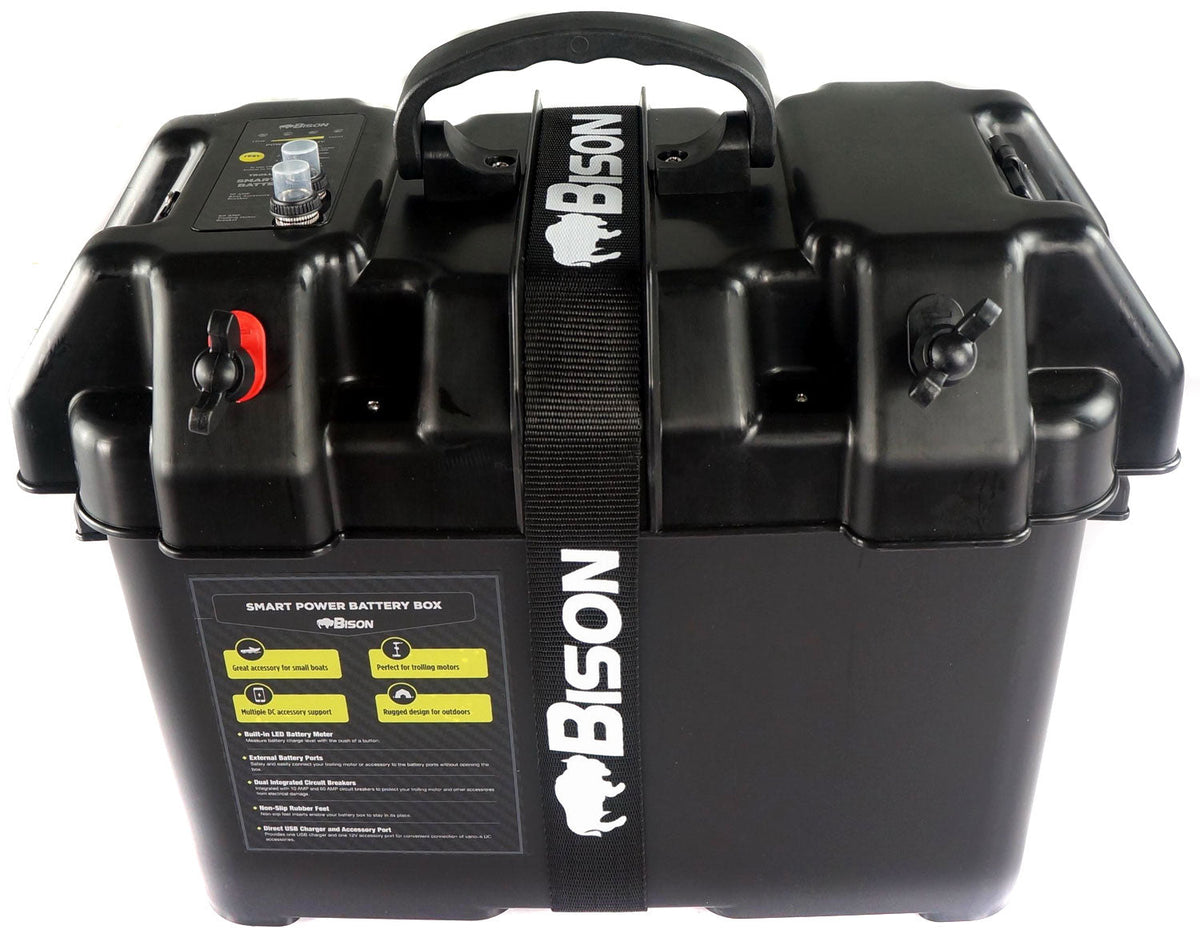 ELECTRIC OUTBOARD BATTERY BOX CARRIER WITH USB CHARGER, BREAKER & 12V SOCKET