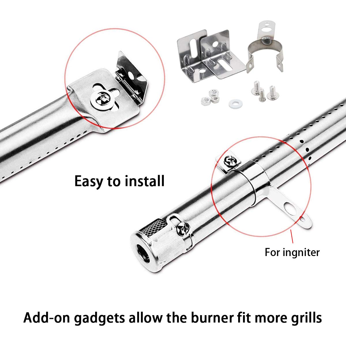 Denmay Universal Stainless Steel Adjustable Grill Burners & Crossover Tubes, Heat Plates Flame Distributor Replacement Parts for Landanm Campingaz