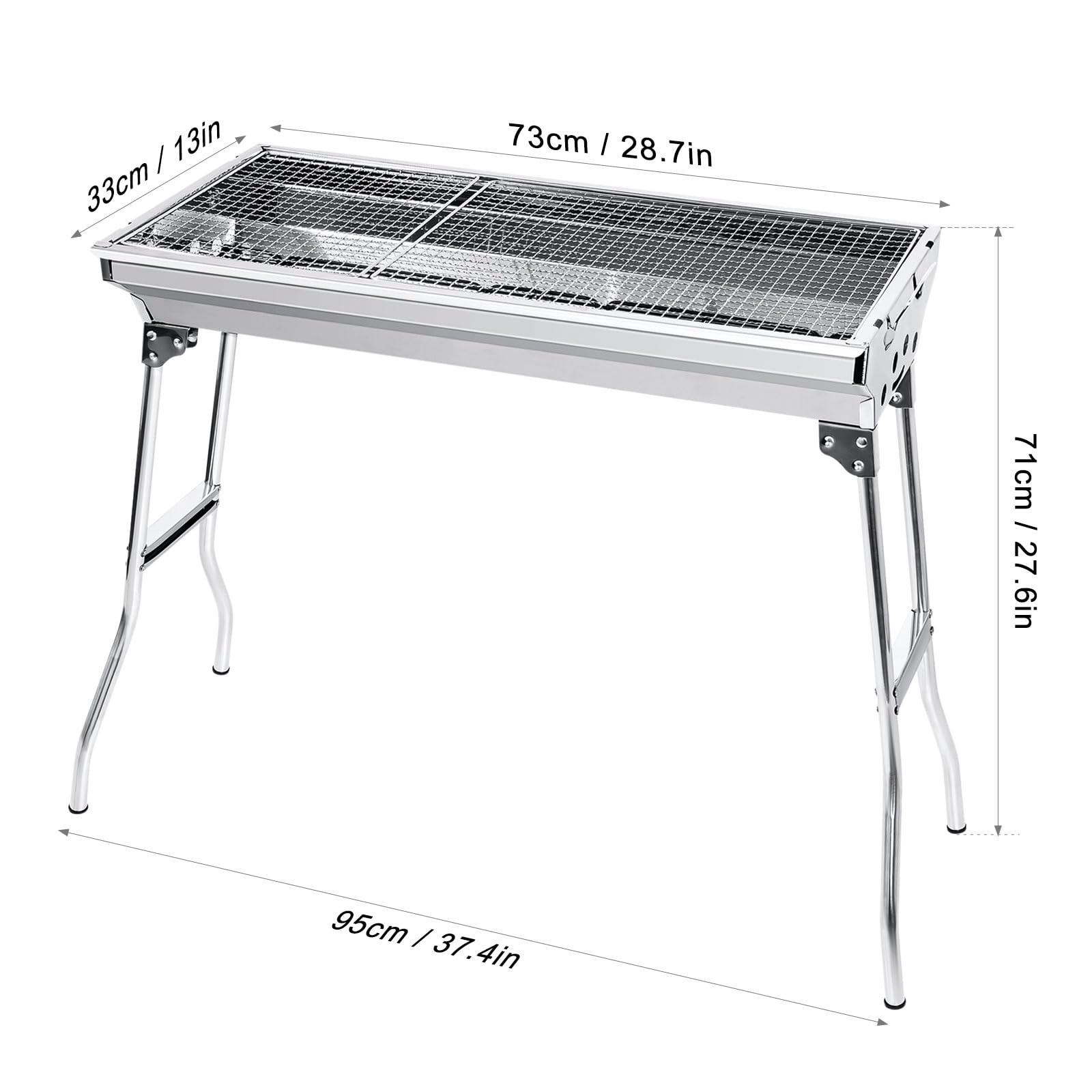 AGM Charcoal Barbecue Camping Grill - Portable Folding Grill for 5-10 People - Non-Slip Feet - 68 x 32 x 73 cm