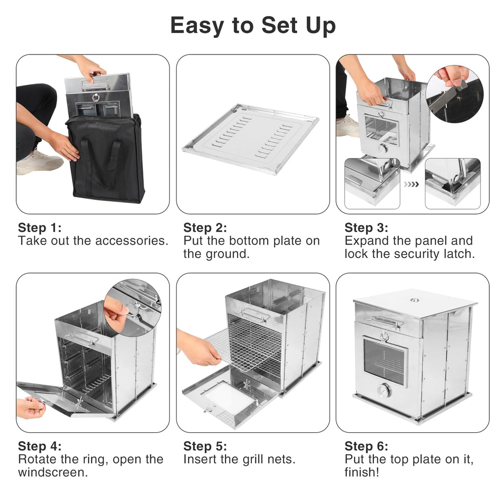 REDCAMP foldable camping oven with 3-tier grill, stainless steel oven for propane oven baking, grilling, outdoor cooking