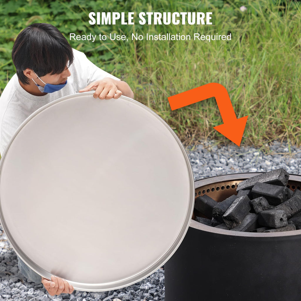 VEVOR Fire Pit Cover Lid, 20 Portable Firepit Spark Screen,Stainless Steel Steel Metal Cover, Easy-Opening Outdoor Wood Burning and Camping Stove
