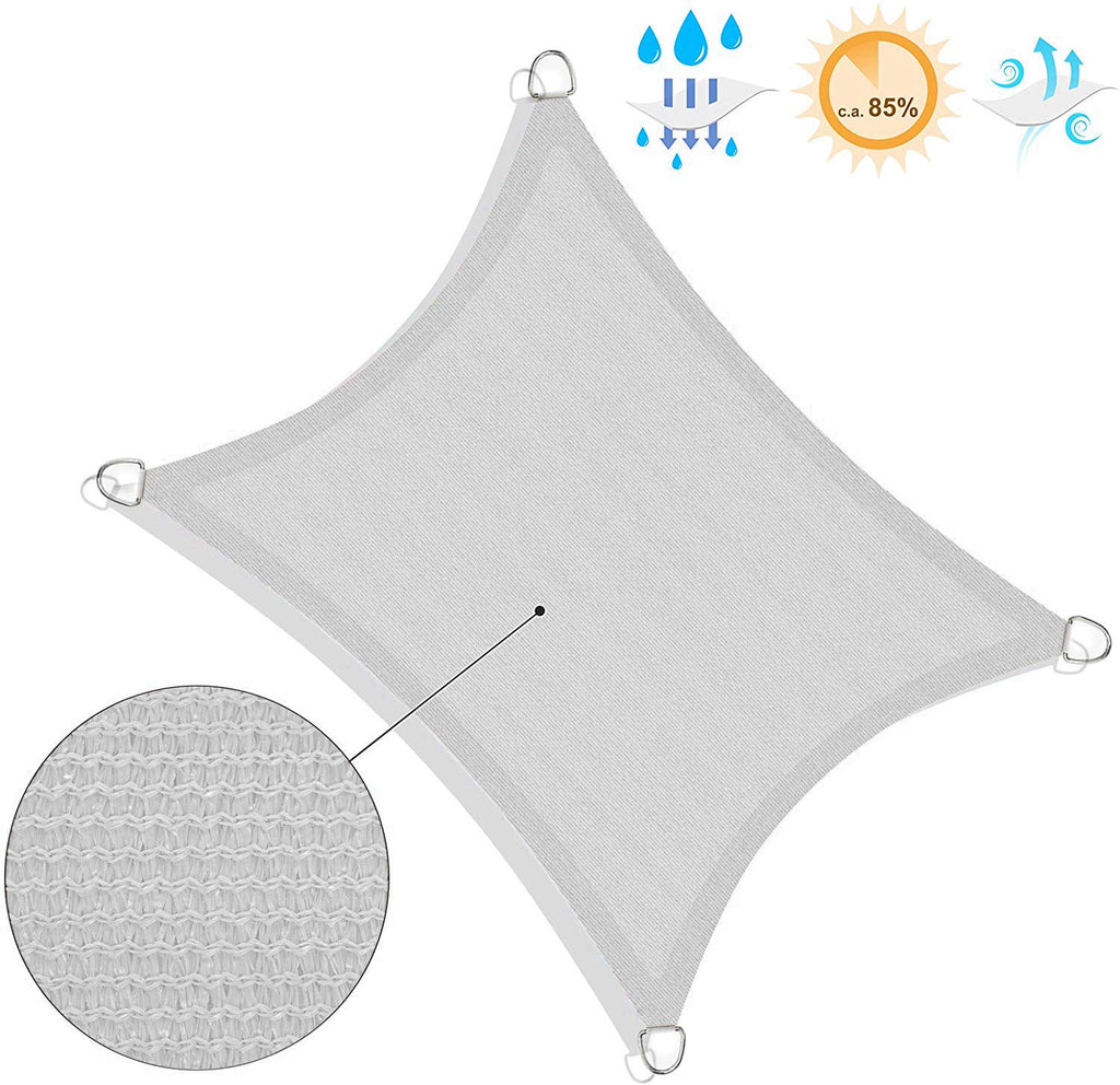 SONGMICS Sun Sail 3 x 5 m, HDPE Fabric Sun Shade Sail Breathable Water Permeable for Patio Garden Balcony Camping Rectangular Concave 2 m Ropes, Light