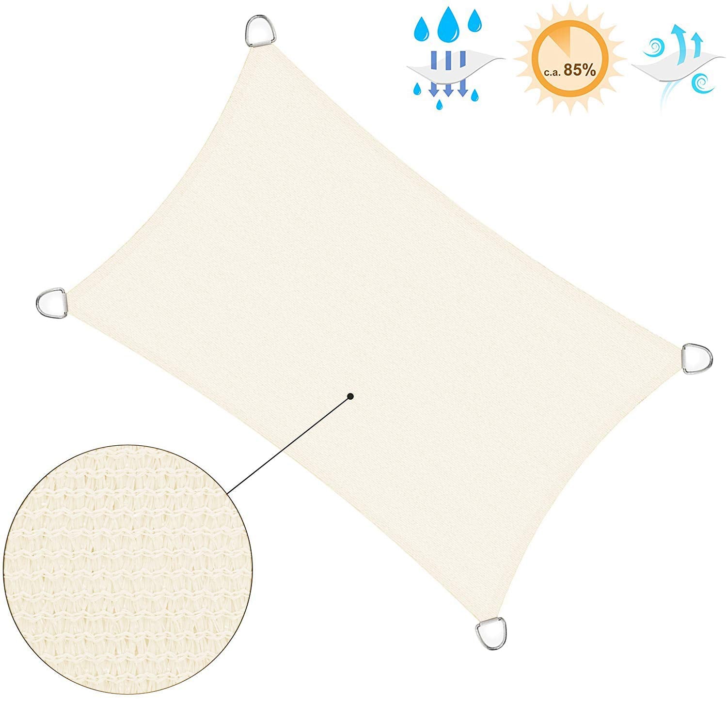 SONGMICS Shade Sail 2.5 x 5 m, HDPE Sun Protection Fabric, Breathable, Water-Permeable, Terrace, Garden, Balcony, Camping, Rectangular, Concave, Beige