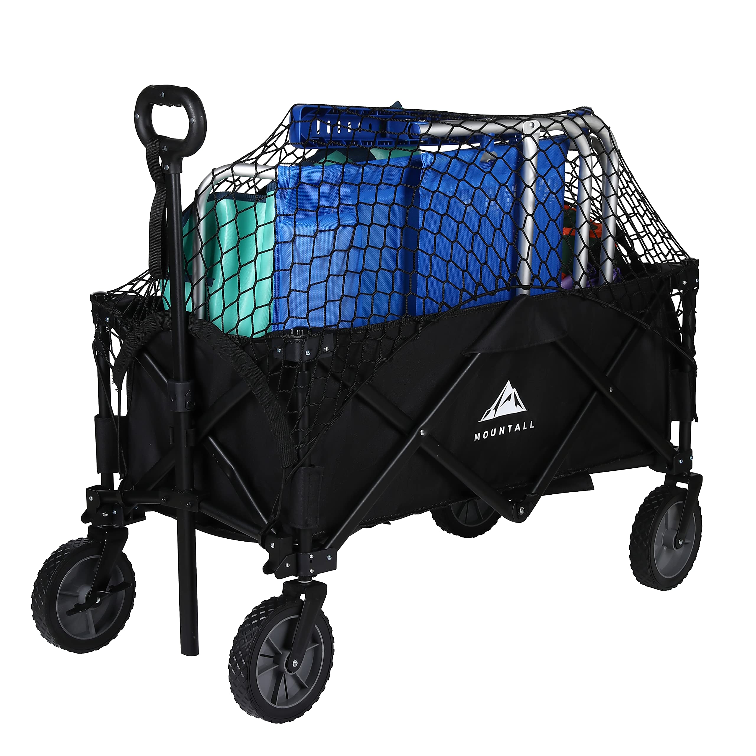 Collapsible Portable Wagon Trolley Folding Wheeled Festival Cart For Camping Beach Outdoor Leisure (Black)