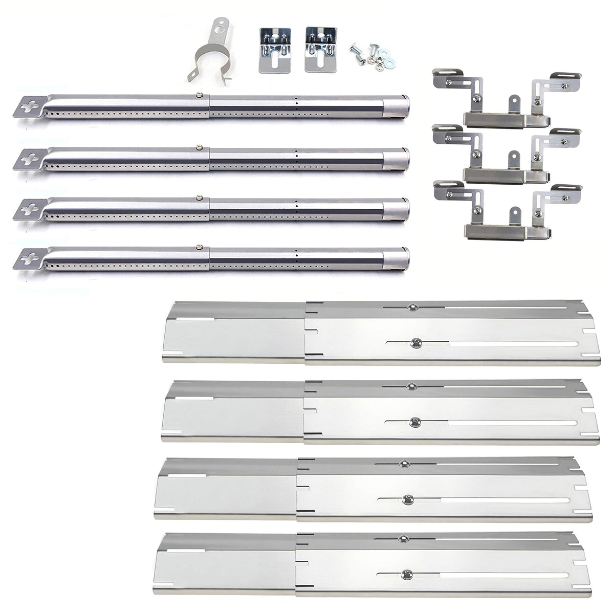 Denmay Universal Stainless Steel Adjustable Grill Burners & Crossover Tubes, Heat Plates Flame Distributor Replacement Parts for Landanm Campingaz