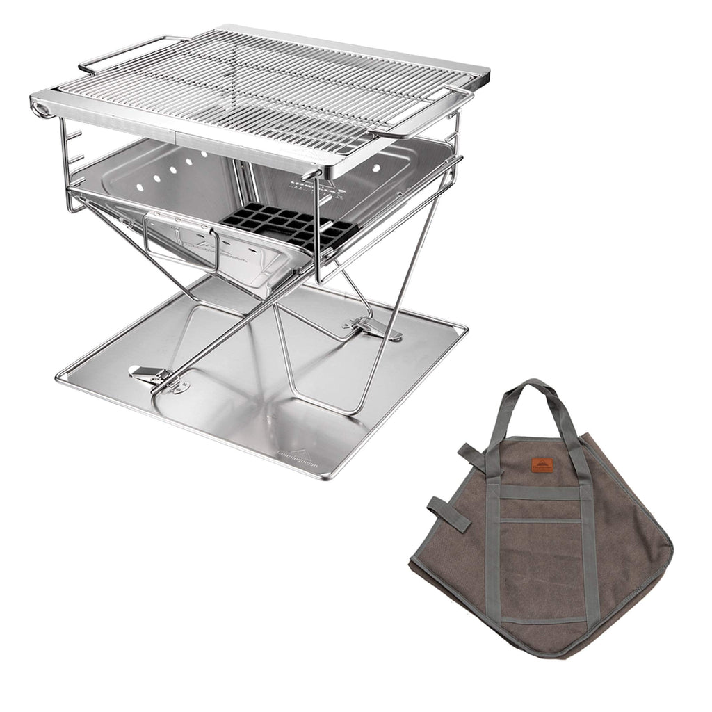 CAMPINGMOON 3-in-1 Portable Stainless Steel Wood Burning Grill and Fire Pit 14x15.35-inch with Carrying Bag MT-035