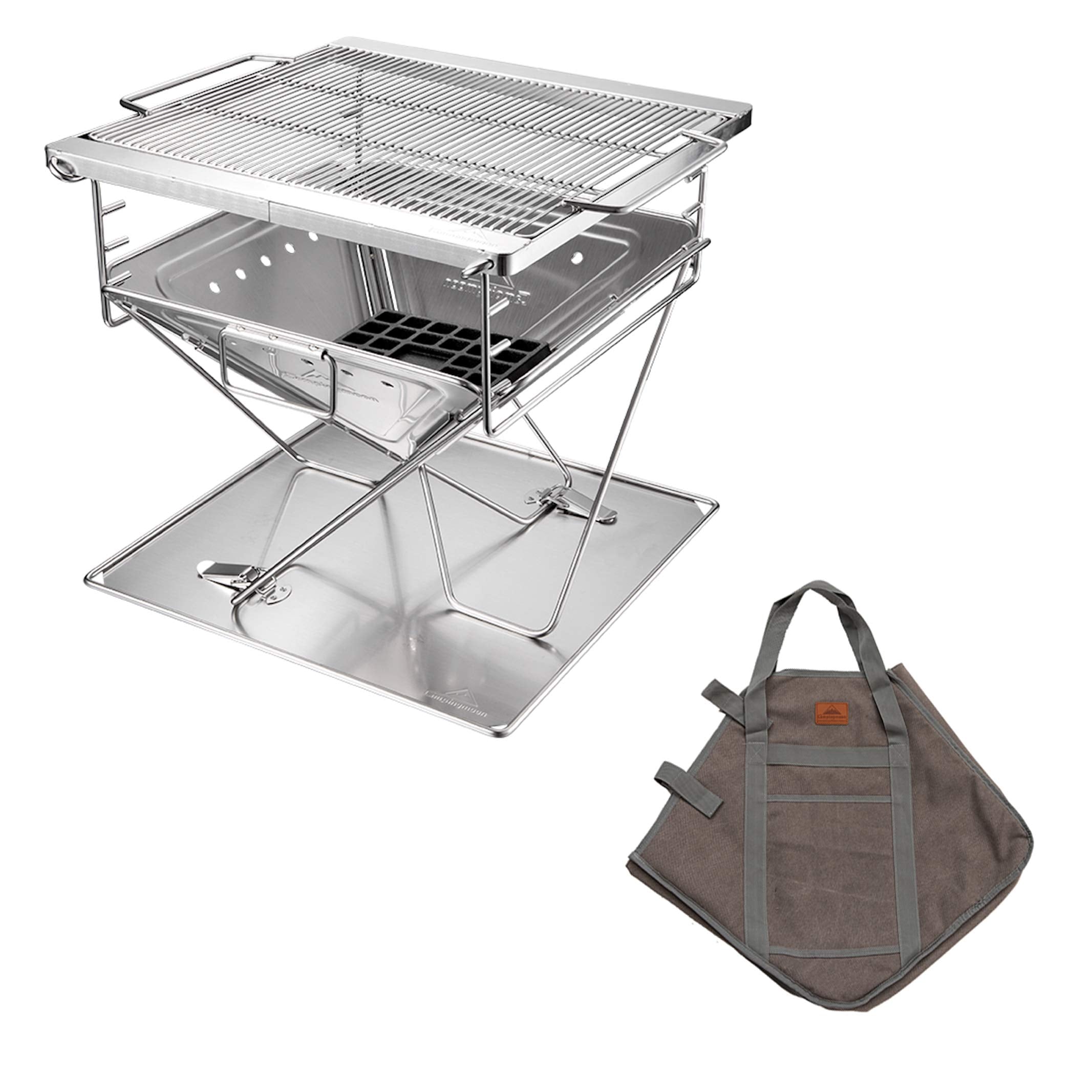 CAMPINGMOON 3-in-1 Portable Stainless Steel Wood Burning Grill and Fire Pit 14x15.35-inch with Carrying Bag MT-035
