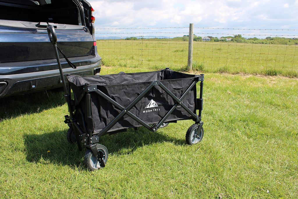 Collapsible Portable Wagon Trolley Folding Wheeled Festival Cart For Camping Beach Outdoor Leisure (Black)