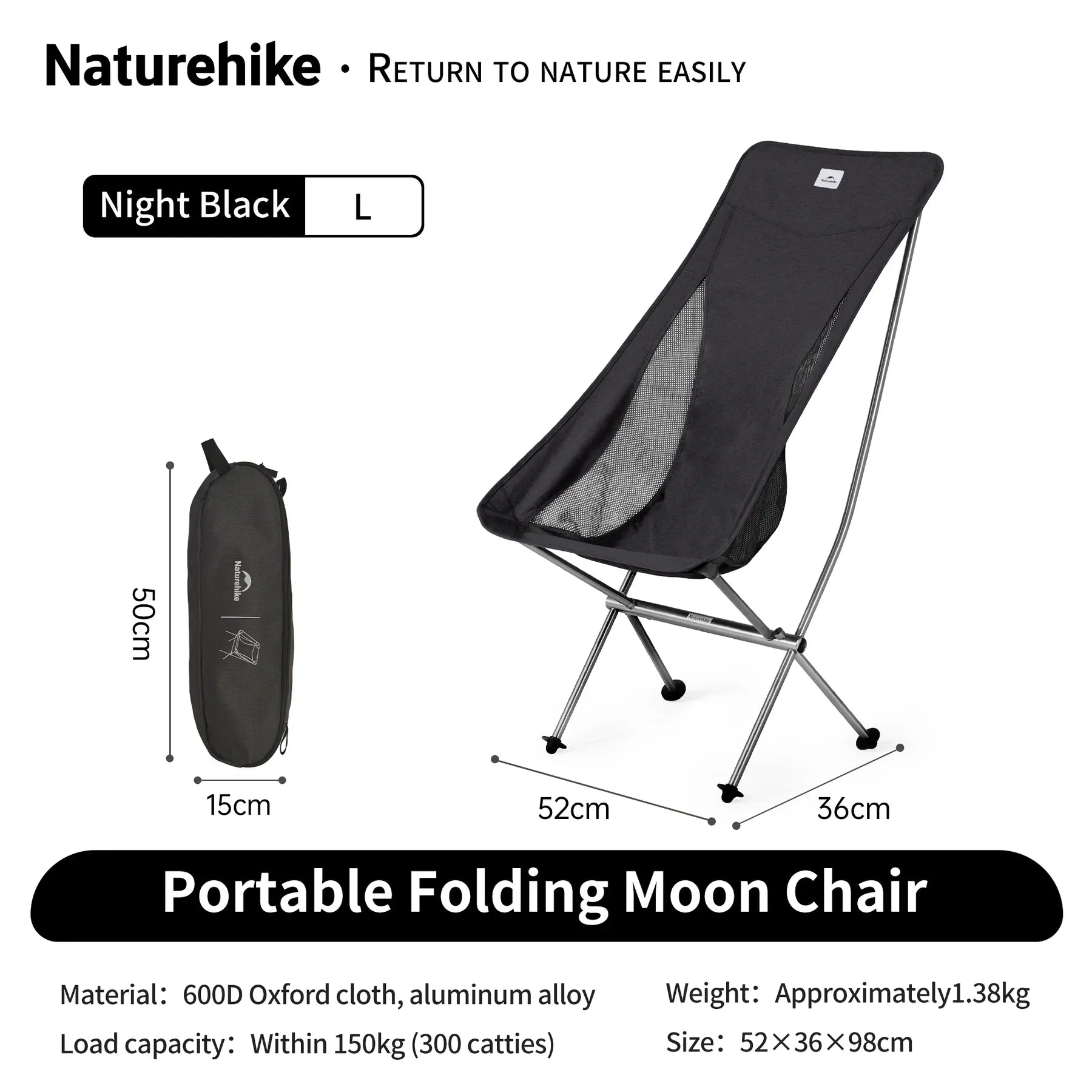 Naturehike YL05 Ultralight Portable Camping Chair (low or high back)